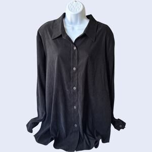 Susan Graver L Y2K Button Down Shirt Black Minimalist Relaxed Fit
